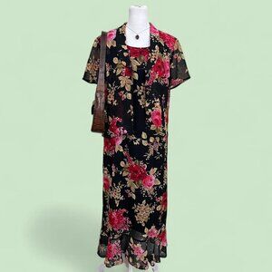 vintage 90s black floral girly boho granola cottagecore maxi dress